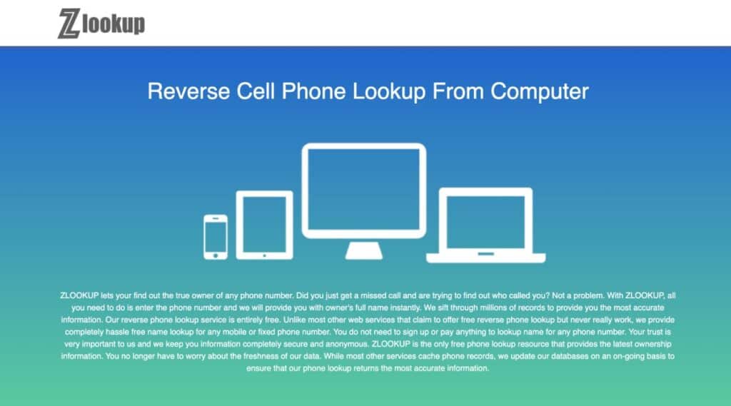 zlookup reverse phone lookup